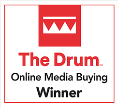 The Drum Online Media Buying Winner logo with red and white design