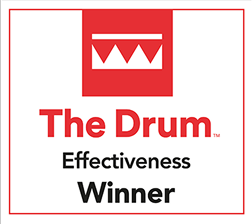 Red and white The Drum Effectiveness Winner logo