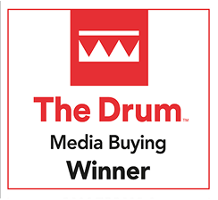 The Drum Media Buying Winner logo with red and white design
