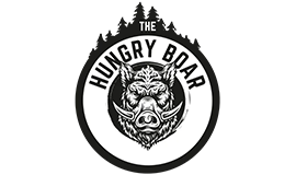 The hungry Boar Logo in a circle with a boars head in centre