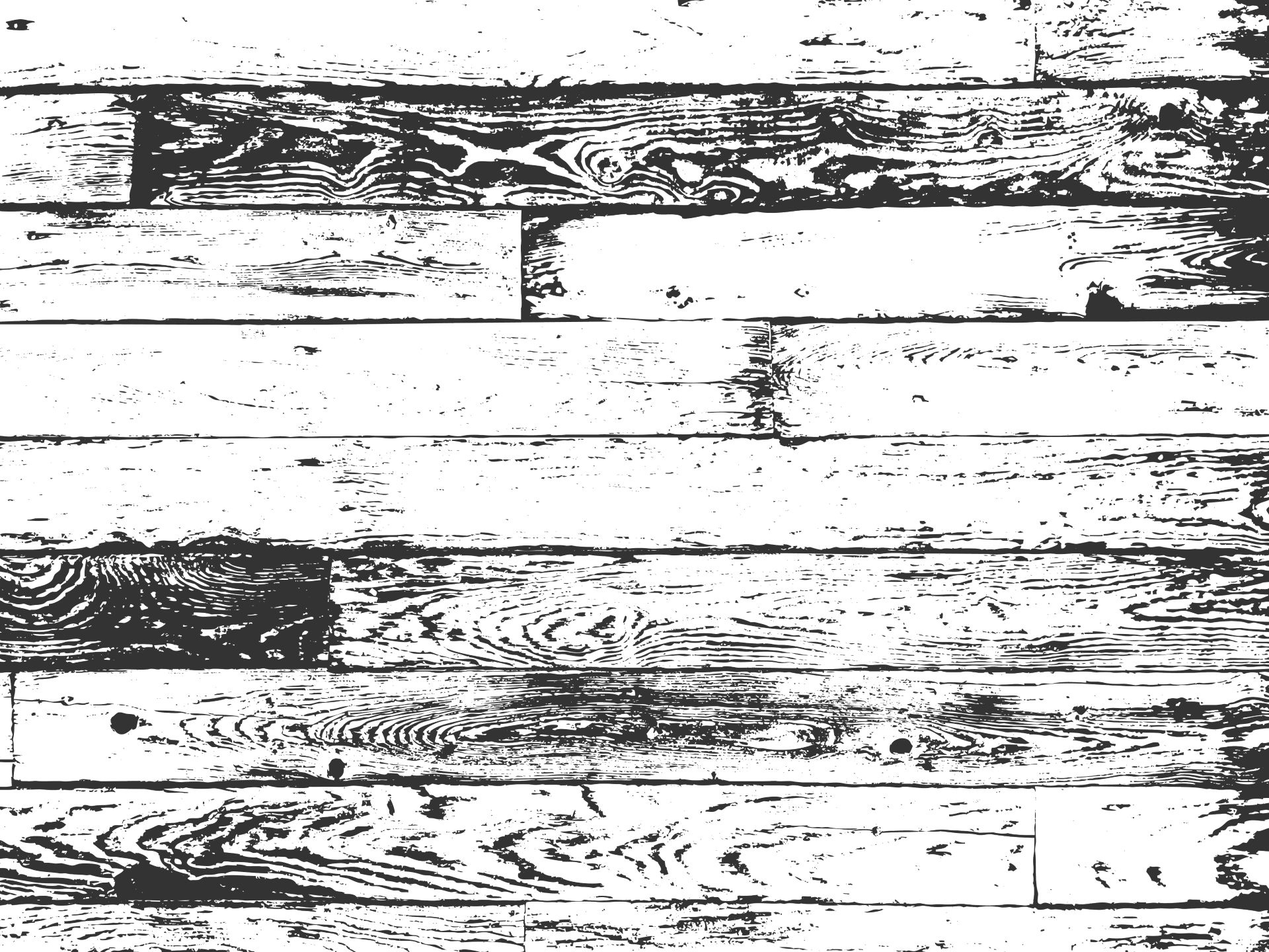 Weathered wooden planks with textured grain and visible knots in black and white