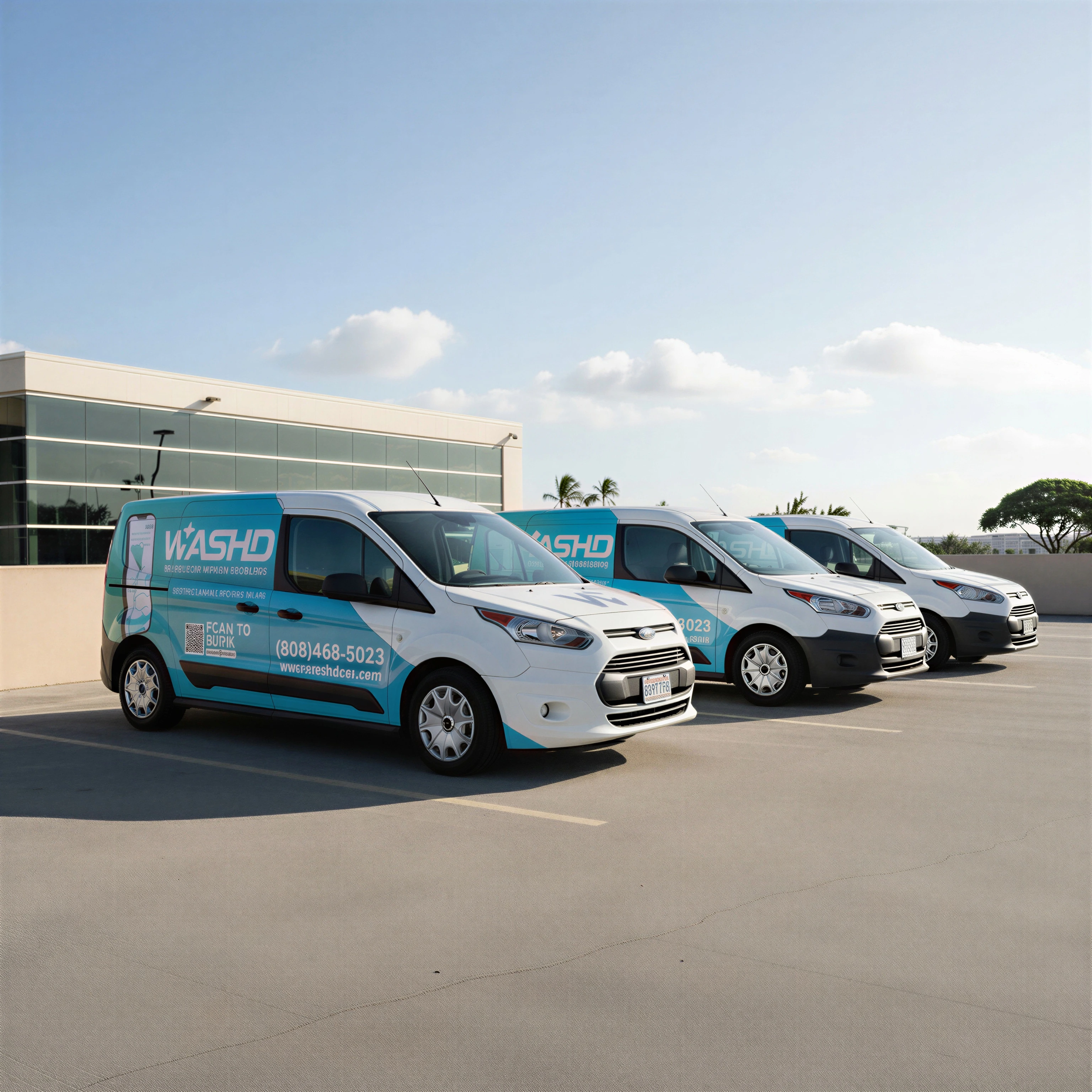 WASHD technicians performing on-site steam detailing for a business fleet in Oʻahu