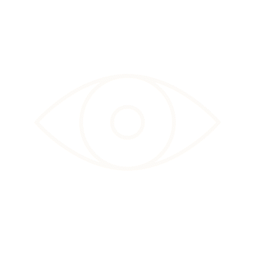 Simple white line drawing of an eye with a circular iris and pupil on a black background.
