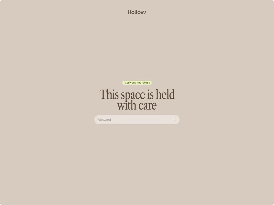 Password protected page with text 'This space is held with care' and a password input box.