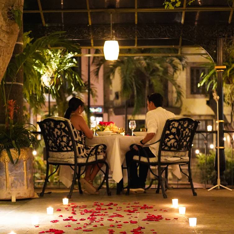 The riverside garden at night