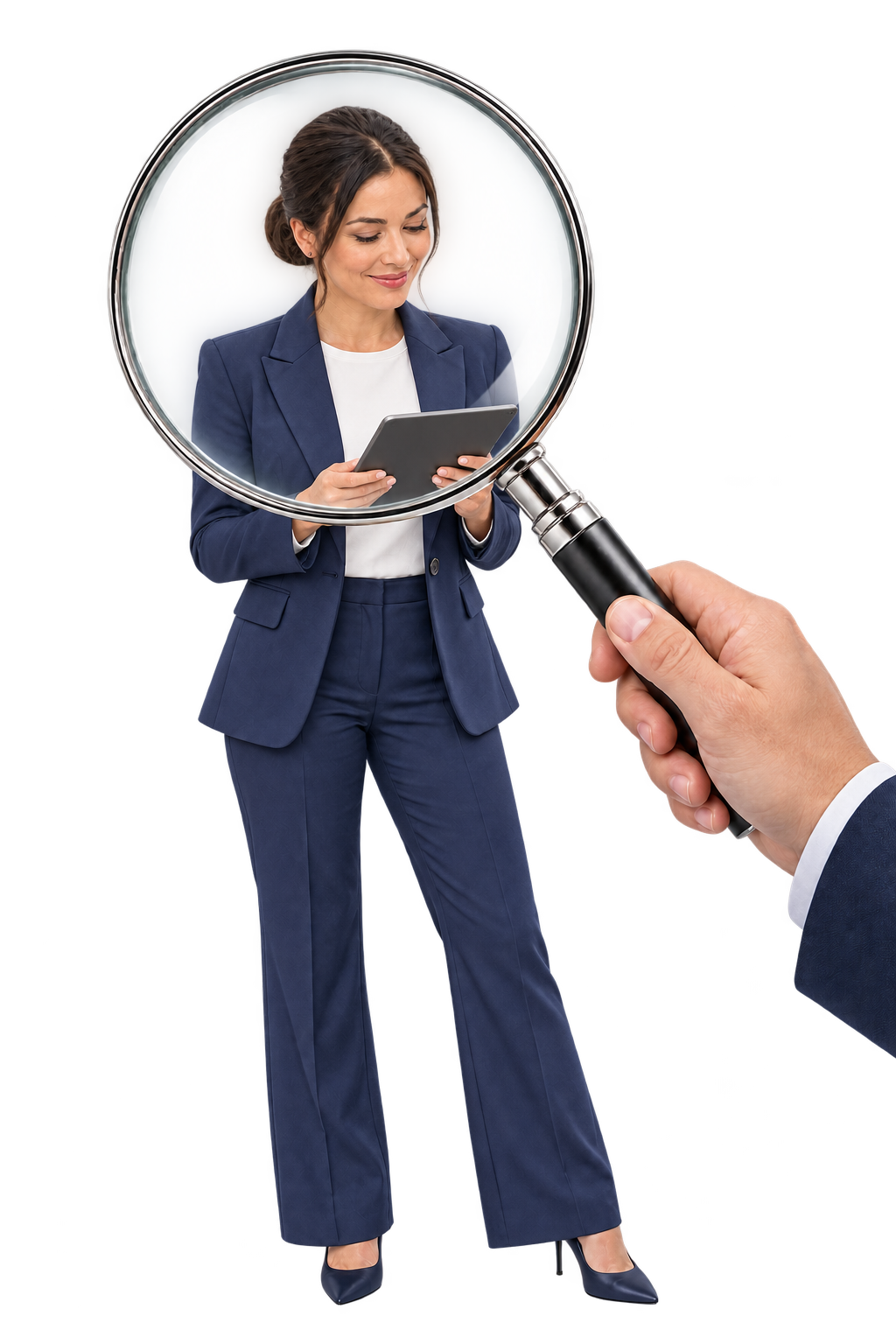 Broker viewed through a magnifying glass