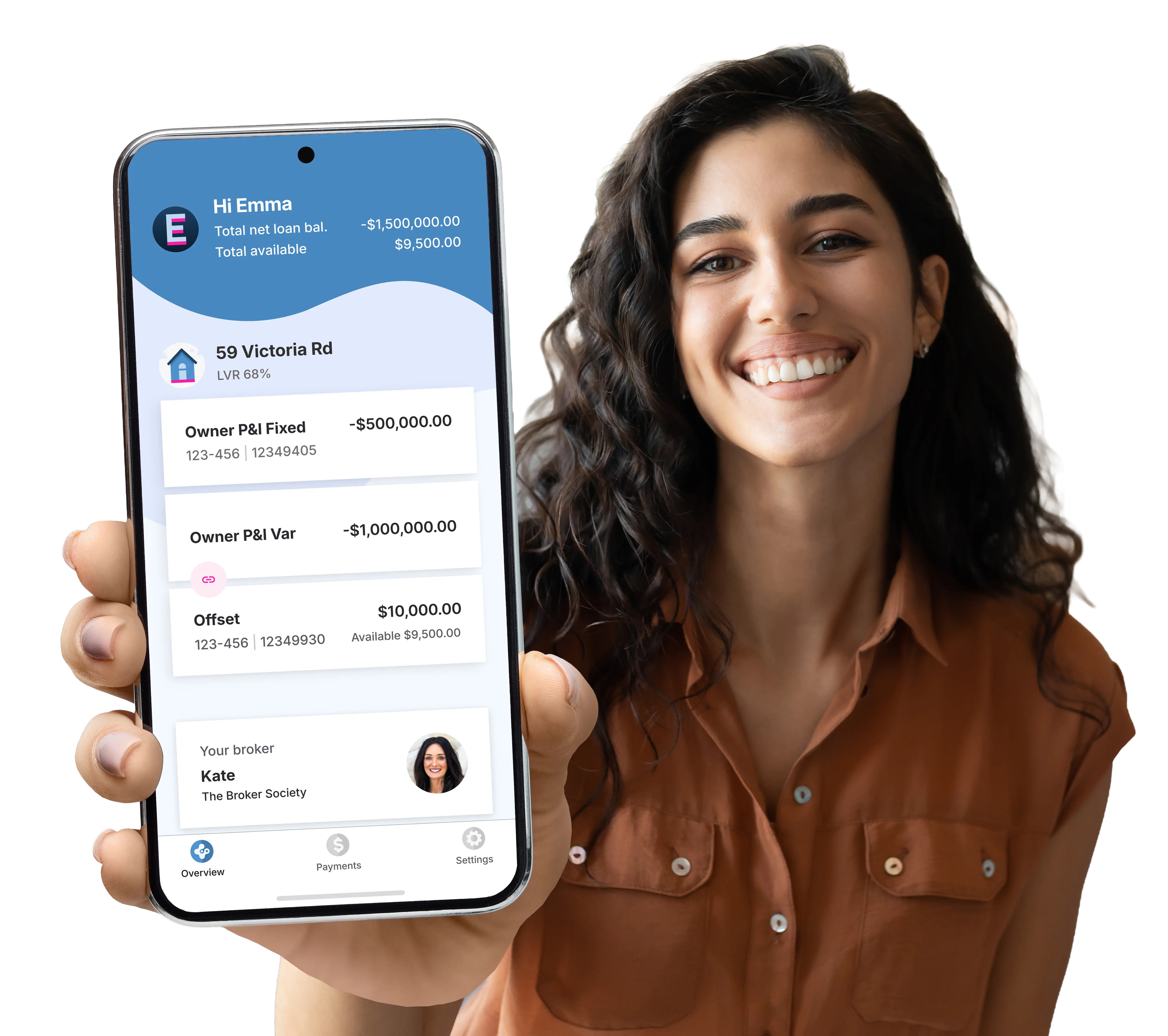 Woman holding a phone displaying the Connective Athena app