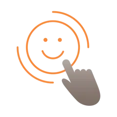 smile icon with a hand with a pointing finger