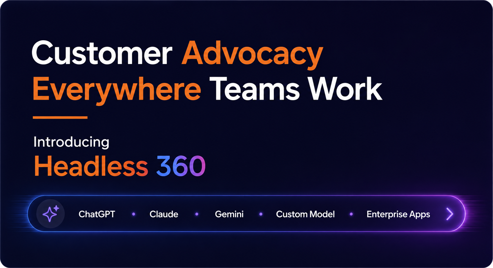 Text promoting Headless 360 with ChatGPT, Claude, Gemini, Custom Model, and Enterprise Apps listed.