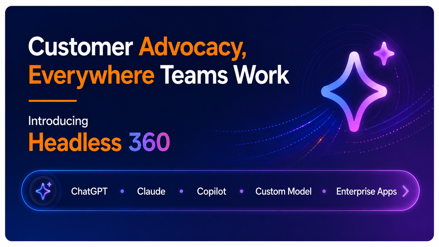 Text promoting Headless 360 with ChatGPT, Claude, Gemini, Custom Model, and Enterprise Apps listed.