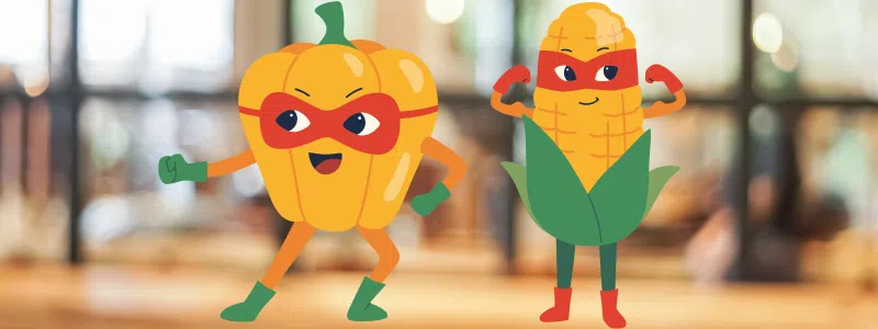 Humorous graphic of two vegetables representing customer communities and advocacy programs.