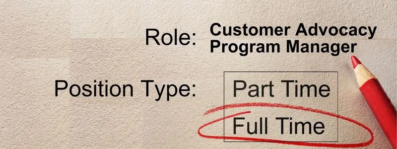Graphic showing Role: Customer Advocacy Program Manager, Position Type: Full Time circled.