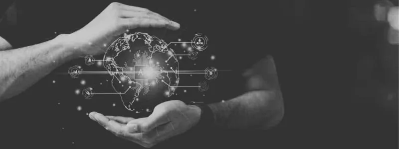 Person holding sphere that says AI illustrating importance of preserving humanity in customer marketing.