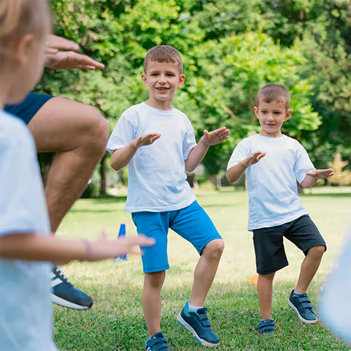 Students exercising outside.