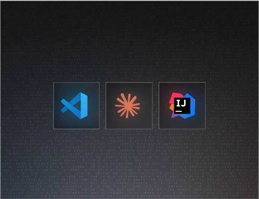 A set of three different icons on a dark background.