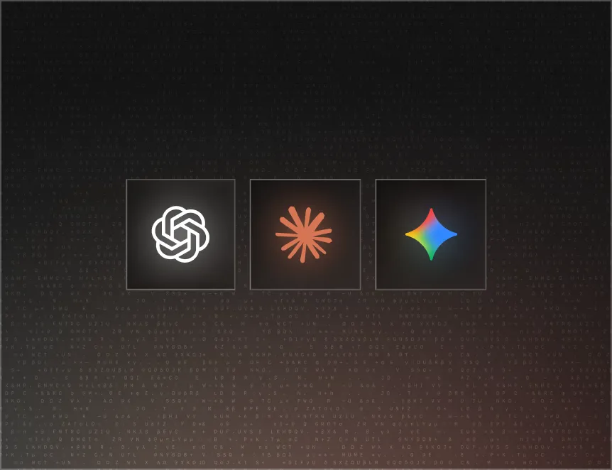 A set of three different logos on a dark background.