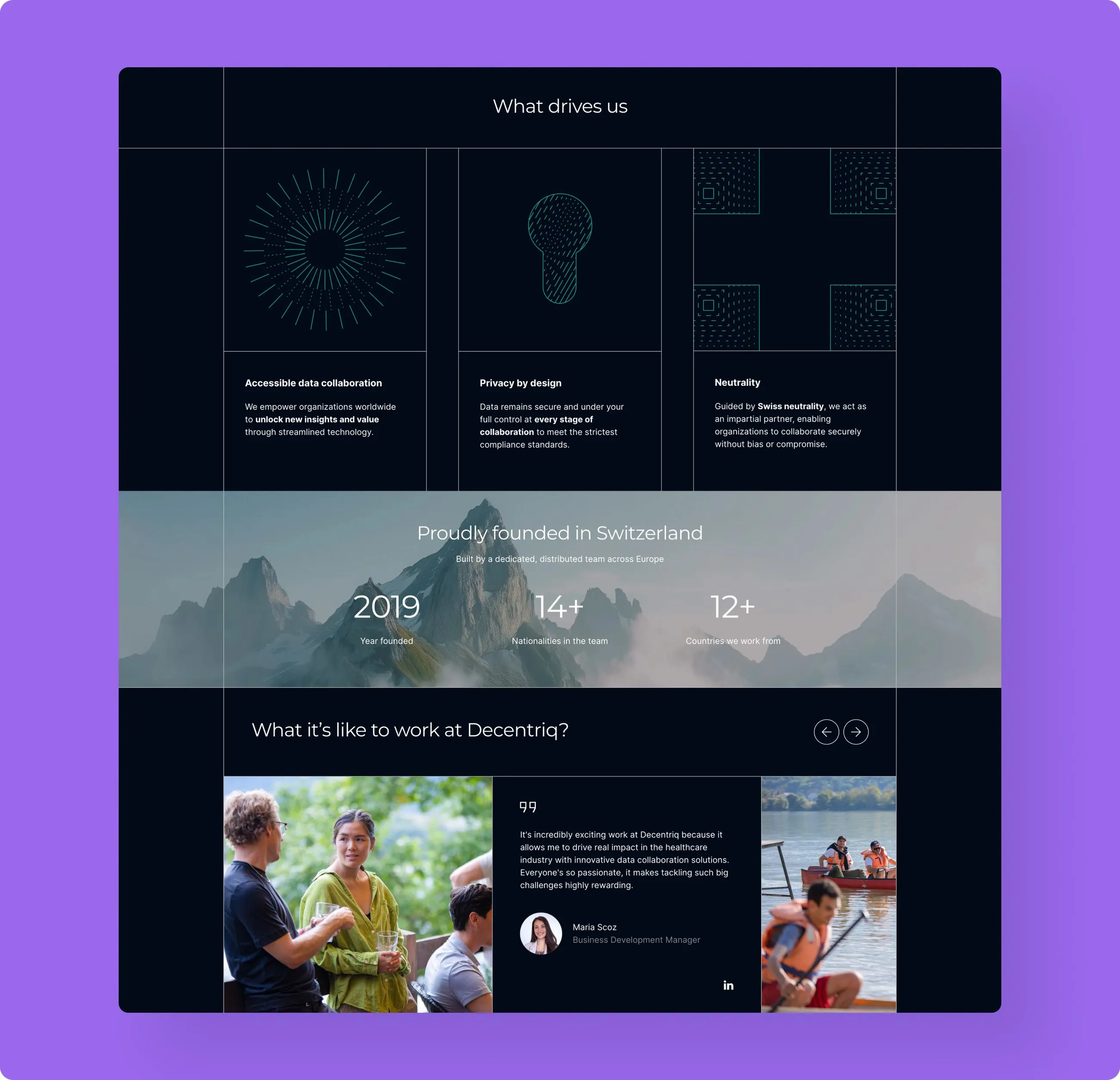 A screenshot of Decentriq's About page