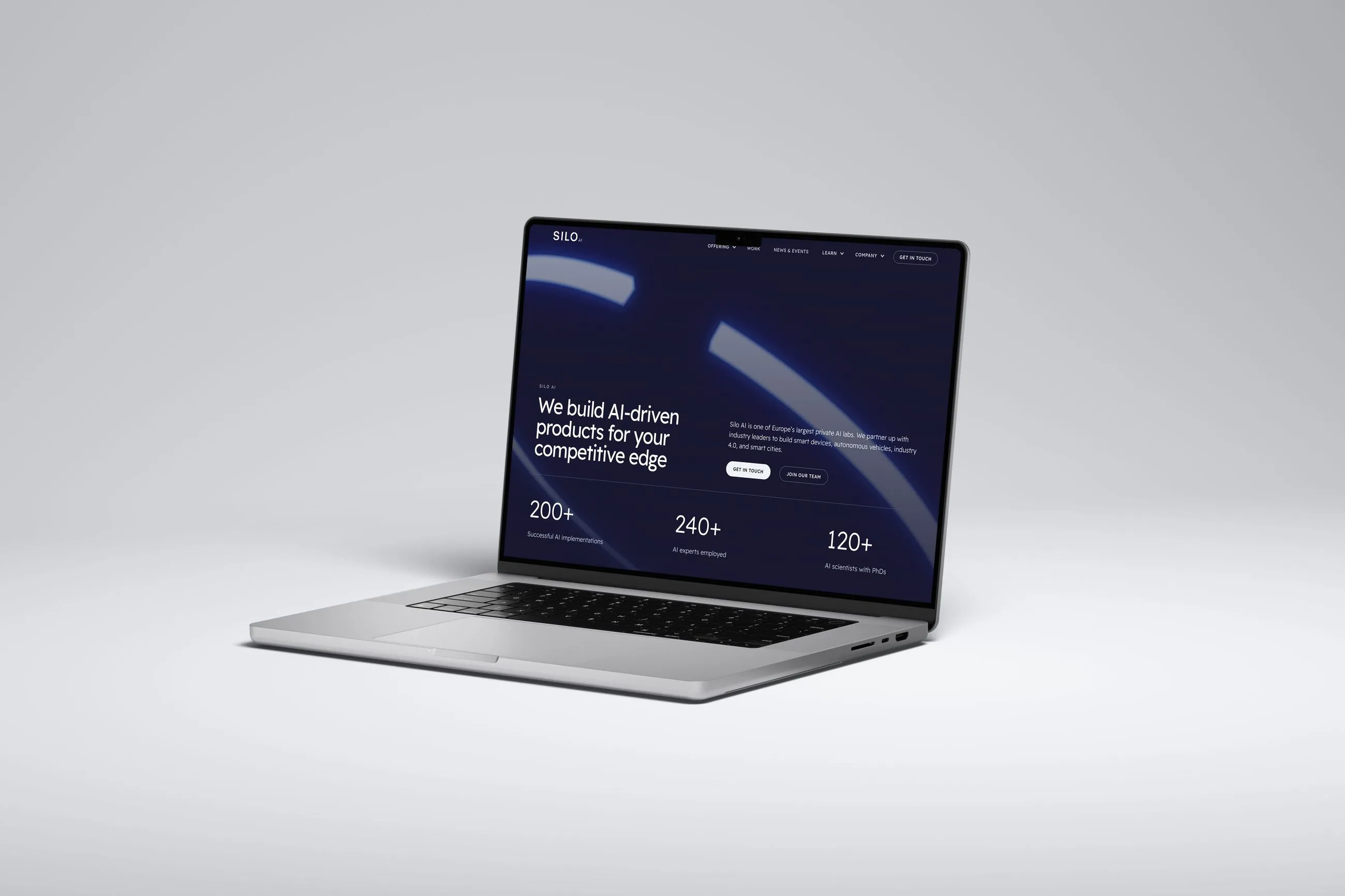 Mockup of Silo AI website in a Macbook pro