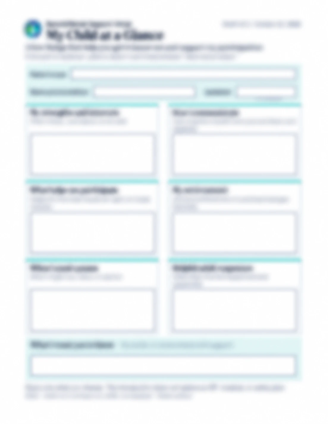 Blurred preview of the complete My Child at a Glance worksheet.