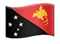 Flag of Papua New Guinea with a black and red diagonal split, a yellow bird of paradise, and five white stars.