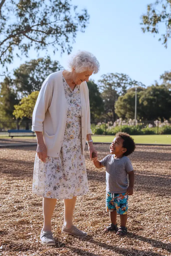 Elderly lady with child