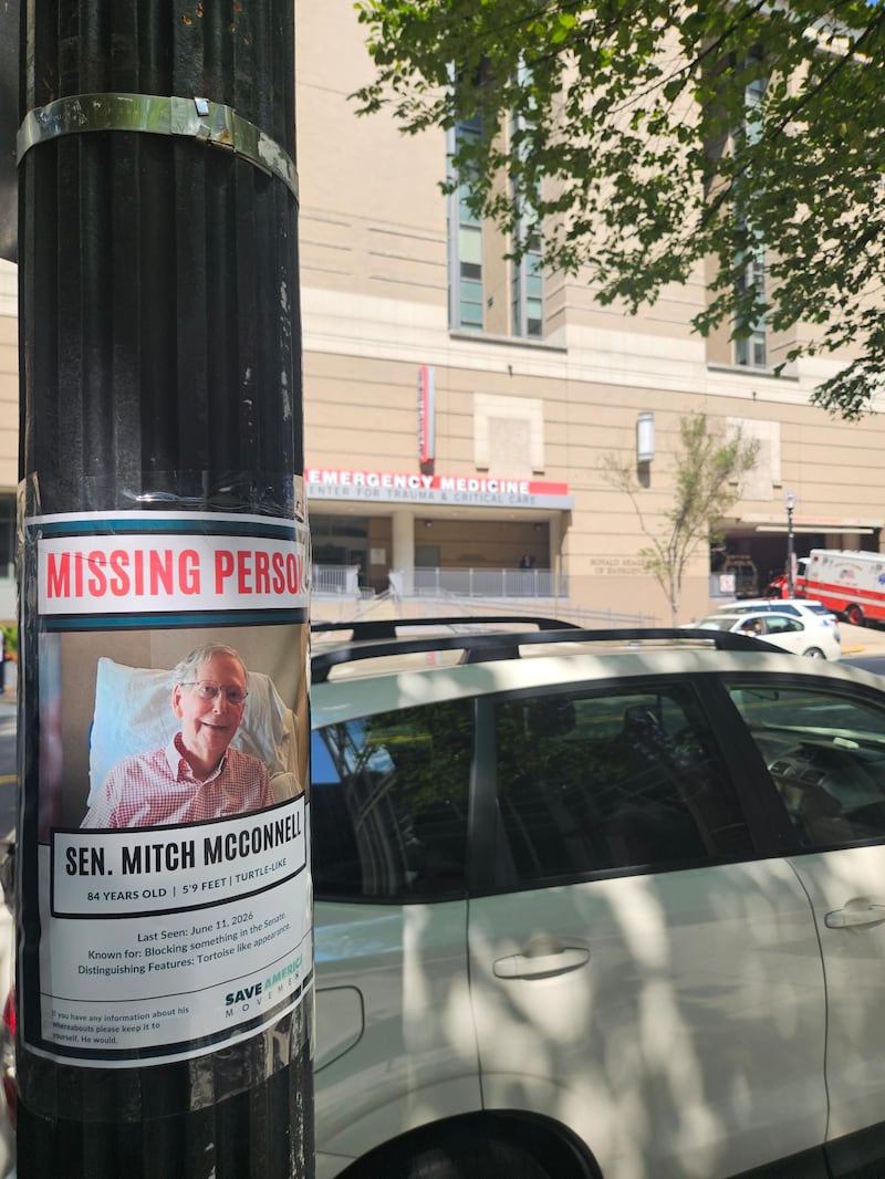 One of the flyers was placed outside a hospital, perhaps symbolically.