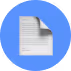 Icon of a white document with folded corner and horizontal lines, on a blue circular background.