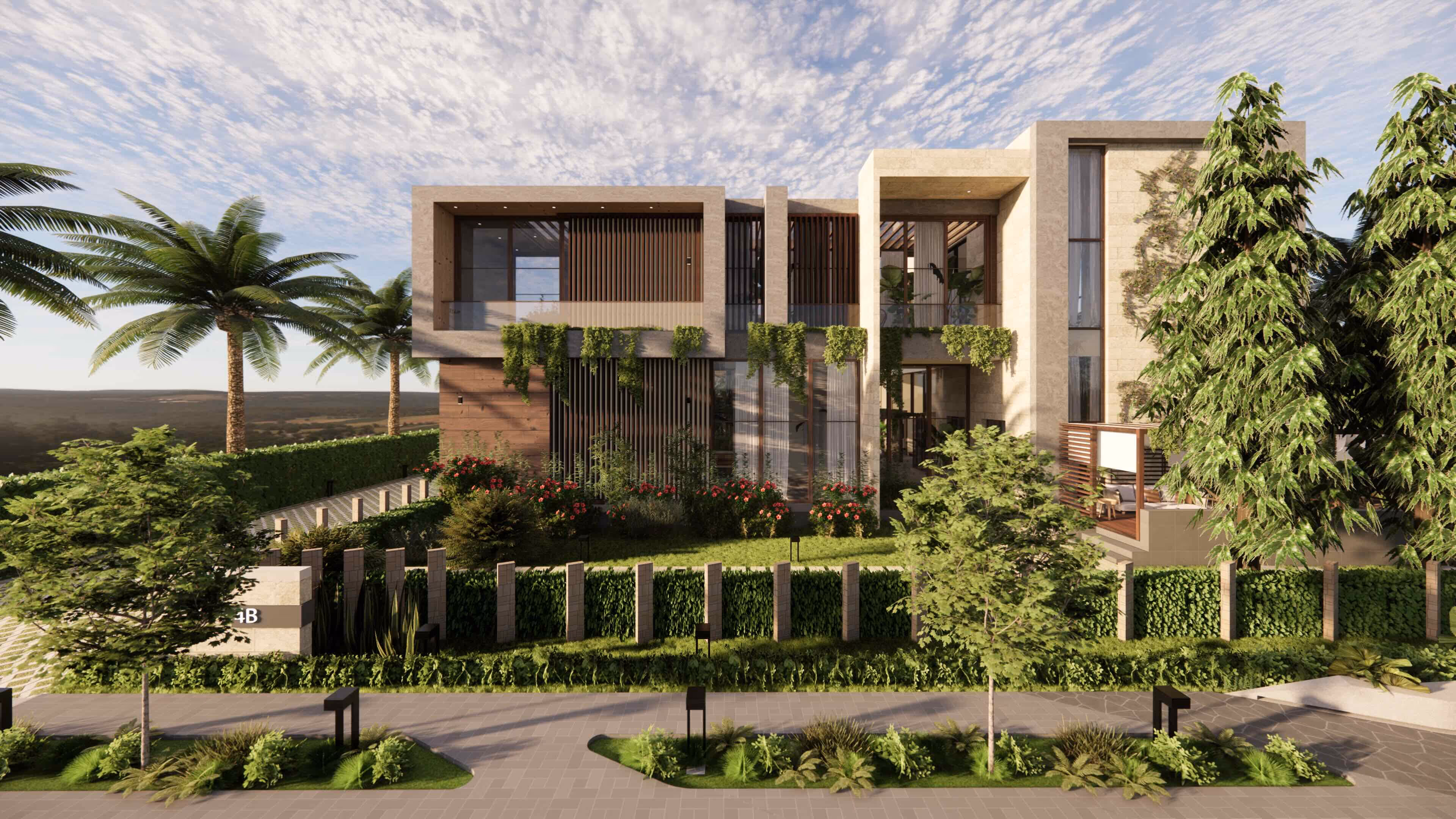Front view render of an east facing villa option 1 from the Vihara project