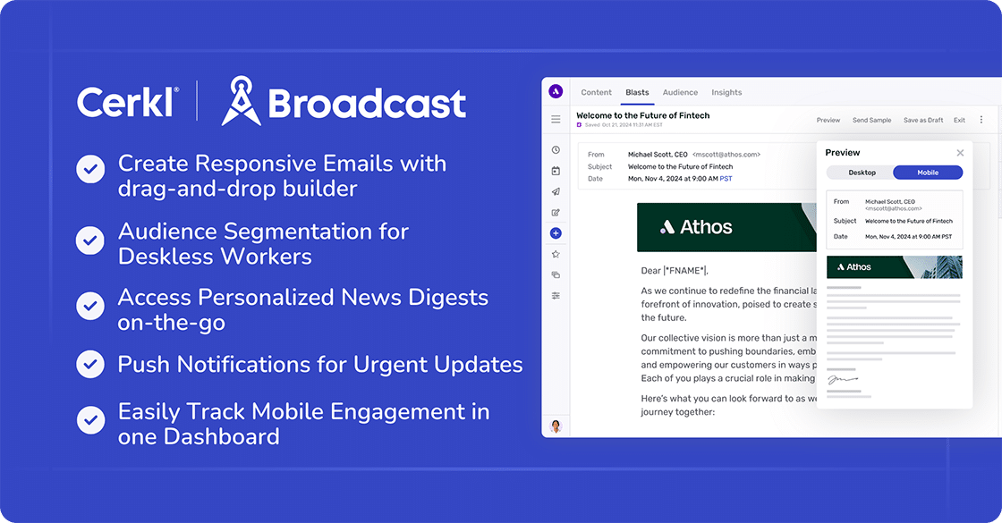 Cerkl Broadcast Mobile Friendly Emails