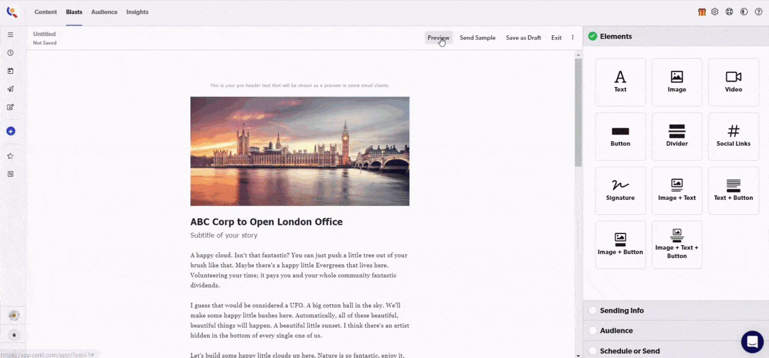 Schedule or Send an Email Blast