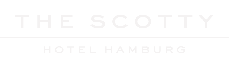 DEUTSCH:
Schwarz-weißes, horizontales Logo mit dem Schriftzug "THE SCOTTY" in großen, klaren Großbuchstaben mit leicht gepunktetem Muster; darunter eine schmale Unterzeile in sehr kleiner Großschrift, in welcher "Hotel Hamburg" steht. Minimalistisches, kontrastreiches Erscheinungsbild, wirkt wie ein Marken- oder Firmensignet.