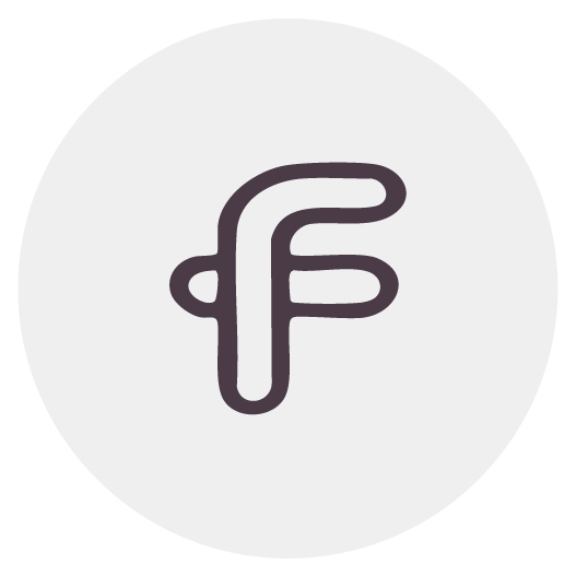 Stylized lowercase letter 'f' inside a light gray circle.