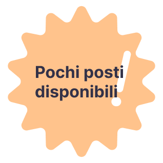 Badge arancione a forma di stella con testo 'Pochi posti disponibili!'