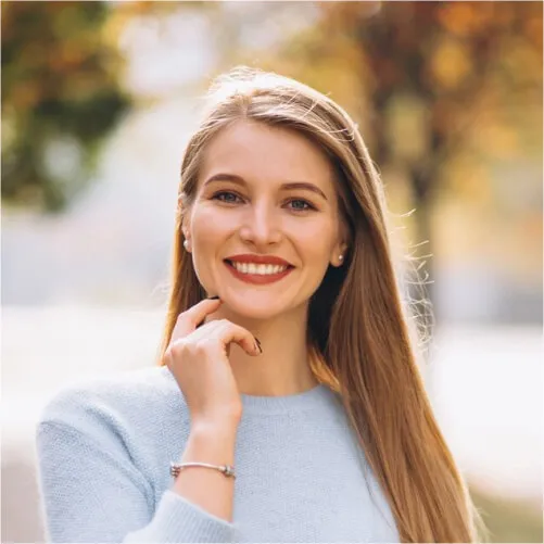 young woman in blue sweater