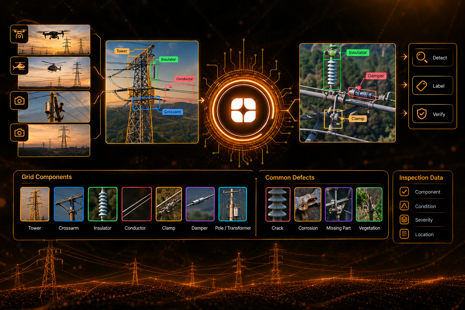 Power Line and Grid Asset Inspection Imagery Annotation: Name the Part Before You Judge the Defect