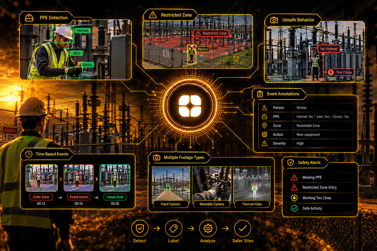 Substation and Field-Site Safety Video Labeling: Teaching AI to Spot Restricted Zones and Missing Protective Gear