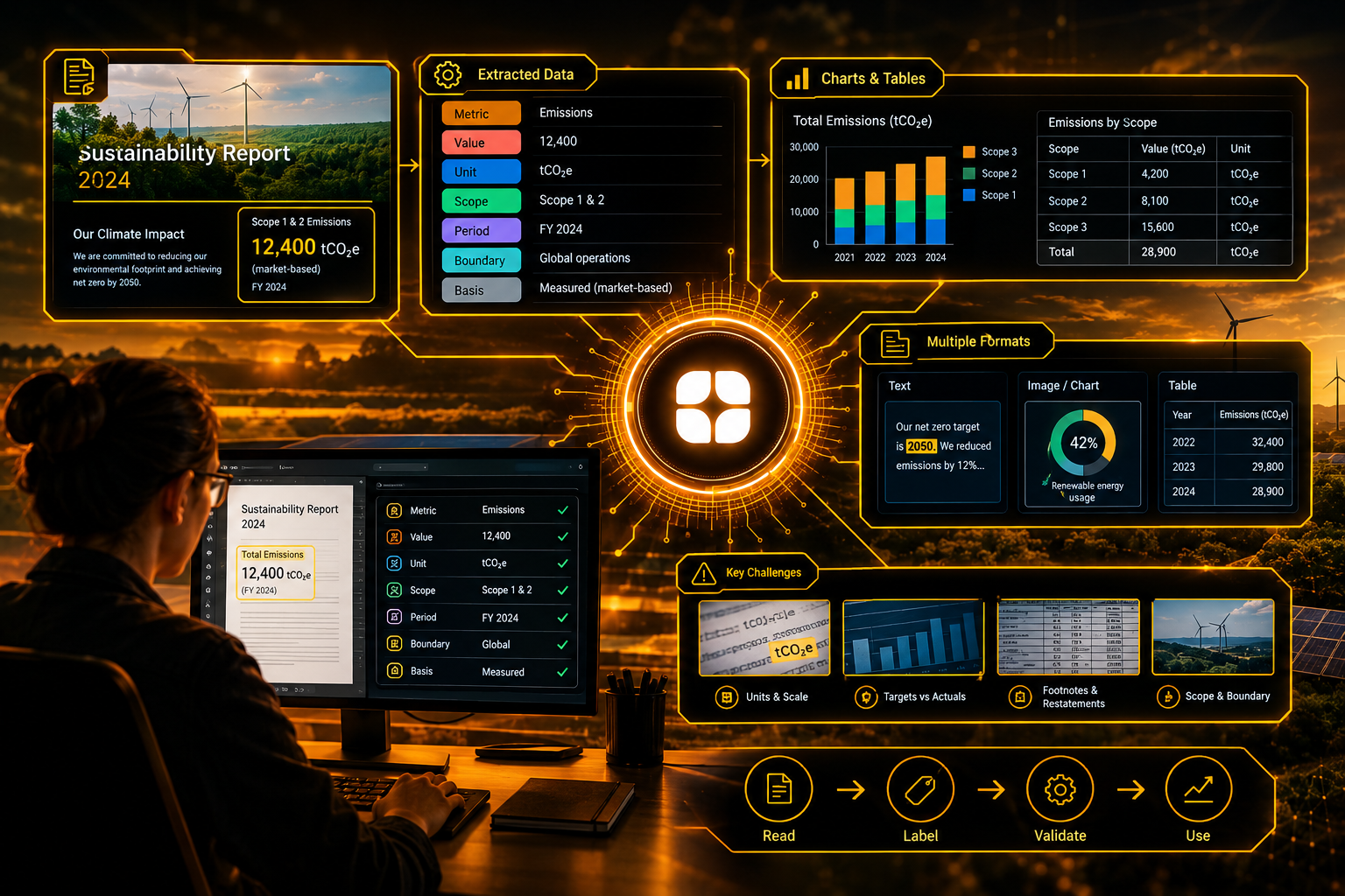 Sustainability and Emissions Report Data Extraction: A Number Means Little Without Its Context