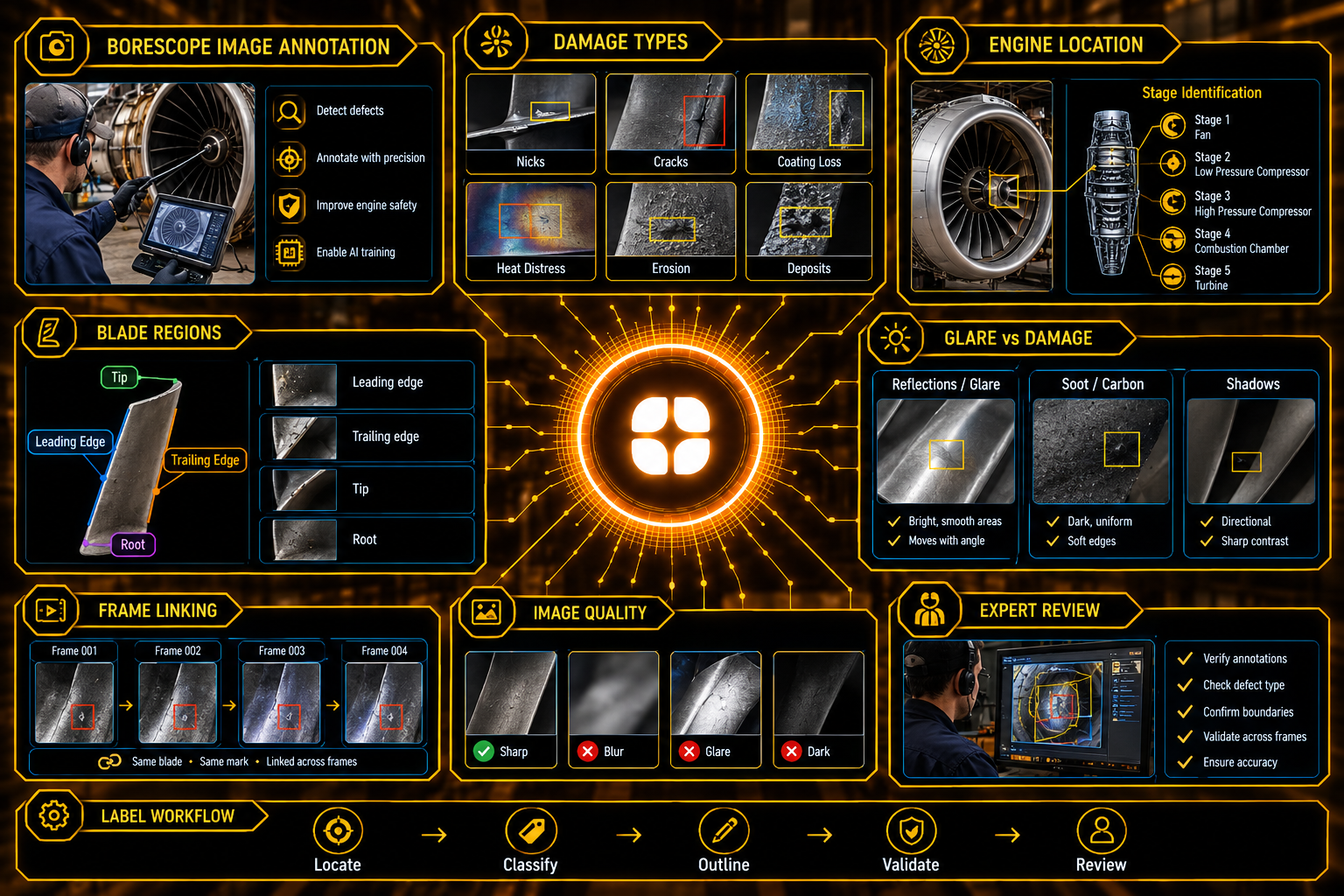 Aircraft Engine Borescope Image Annotation: Labeling Wear Inside the Engine