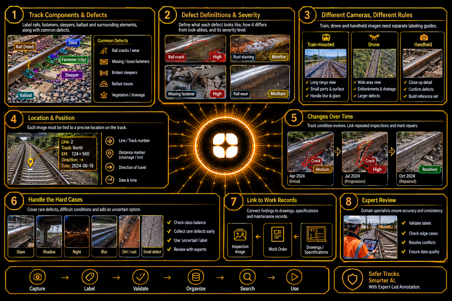 Railway Track Inspection Imagery Annotation: Labeling Rails, Fasteners, and Ballast for Defect Detection