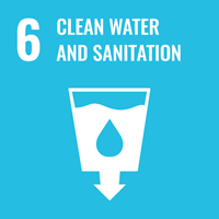 Icon with a water drop and arrow under it representing clean water and sanitation, labeled with number 6.