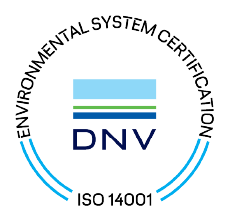 DNV Environmental System Certification logo with ISO 14001 text.