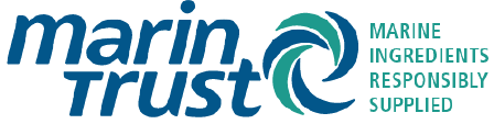 MarinTrust logo with a circular swirl symbol and the text Marine Ingredients Responsibly Supplied.