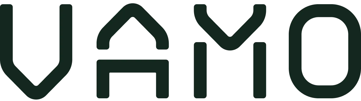 VAMO Firmenlogo in stilisierten Großbuchstaben.