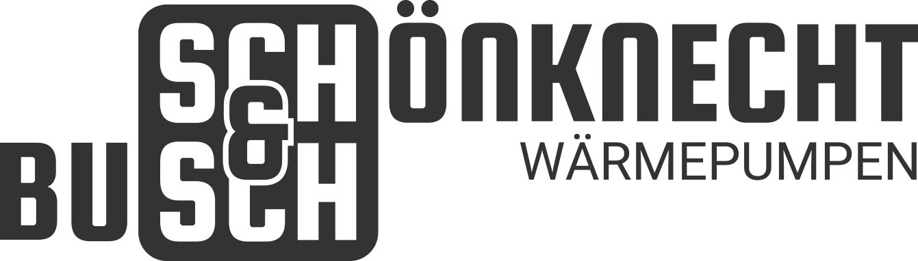 Schoenknecht Busch Wärmepumpen Schriftzug in stilisierter schwarzer Schrift.