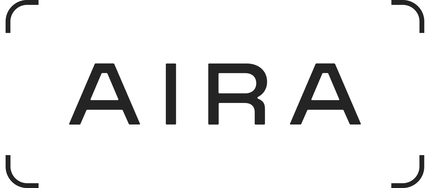 AIRA Markenlogo in schwarzer Schrift.