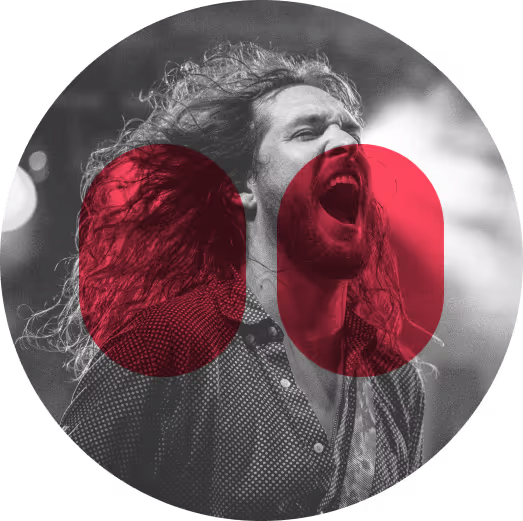 Male artist singing with snout image overlaid