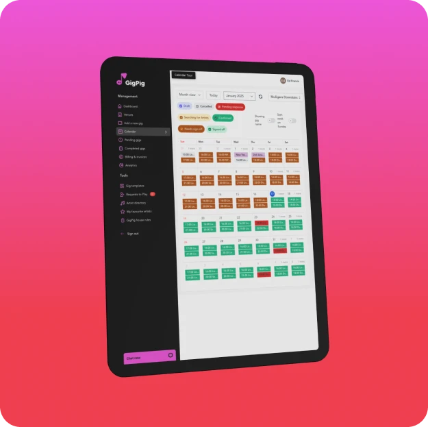 Tablet device showing calendar on 51 website