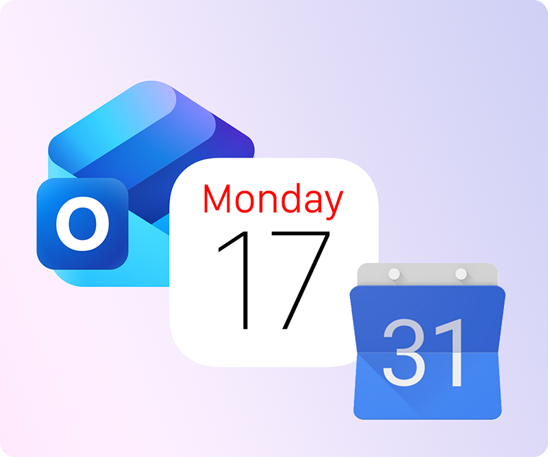 Outlook, Apple and Google Calendar icons