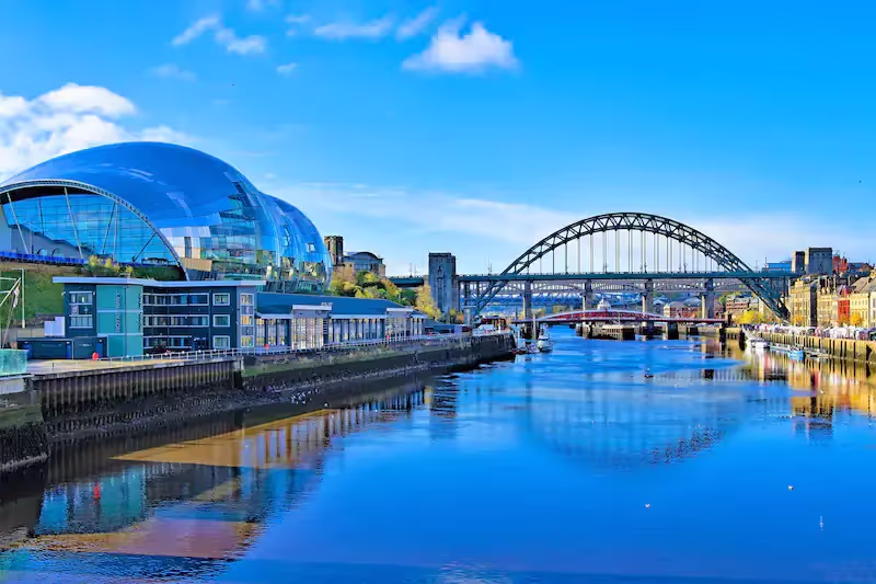 A landscape shot of Newcastle quayside with the Tyne bridge