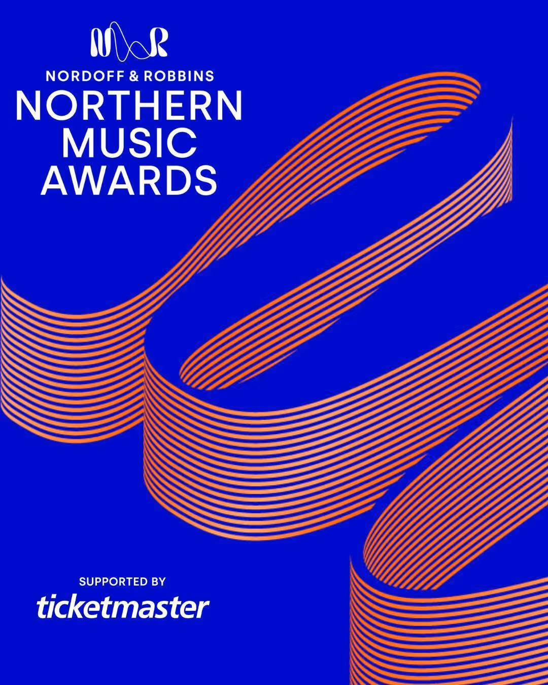 Poster for the Northern Music Awards supported by Ticketmaster on a blue background